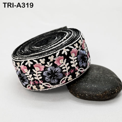 9 Yard Black Indian Embroidery Ribbon 5cm Trim Sari Border DIY Crafting Sewing Embroidered Shoe making Designer Curtain Home Decor Trimmings