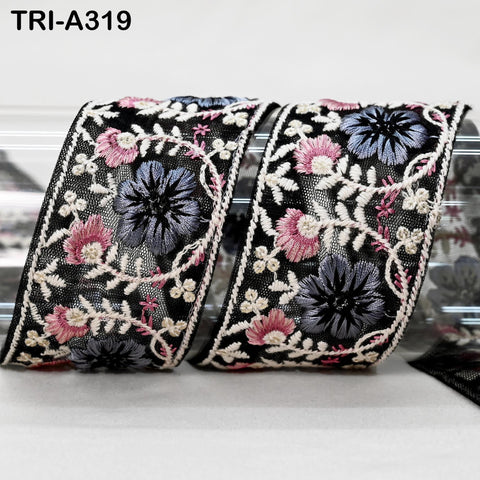 9 Yard Black Indian Embroidery Ribbon 5cm Trim Sari Border DIY Crafting Sewing Embroidered Shoe making Designer Curtain Home Decor Trimmings