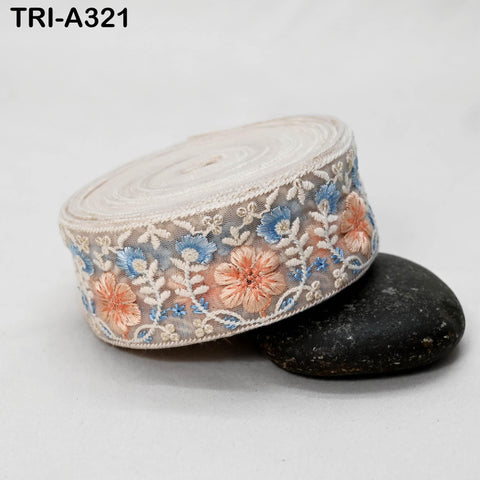 9 Yard Peach Indian Embroidery Ribbon 5cm Trim Sari Border DIY Crafting Sewing Embroidered Shoe making Curtain Home Decor Trimmings