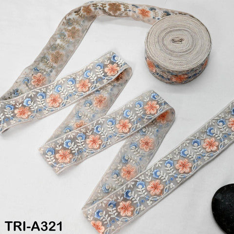9 Yard Peach Indian Embroidery Ribbon 5cm Trim Sari Border DIY Crafting Sewing Embroidered Shoe making Curtain Home Decor Trimmings