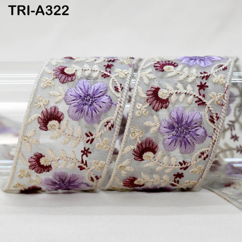9 Yard Purple Indian Embroidery Ribbon 5cm Trim Sari Border DIY Crafting Sewing Embroidered Shoe making Curtain Home Decor Trimmings
