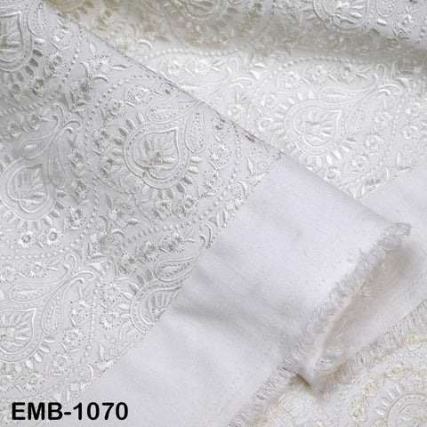 White Indian Embroidery Fabric by the Yard – Viscose Dupioni for Costumes, Crafts