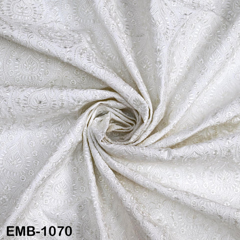 White Indian Embroidery Fabric by the Yard – Viscose Dupioni for Costumes, Crafts