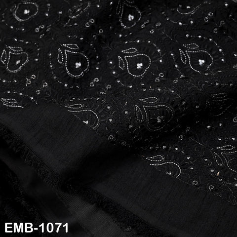 Black and Silver Indian Embroidery Fabric by the Yard – Viscose Dupioni for Costumes, Crafts