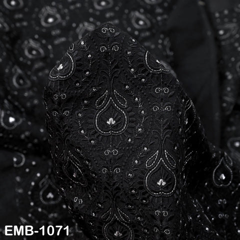 Black and Silver Indian Embroidery Fabric by the Yard – Viscose Dupioni for Costumes, Crafts