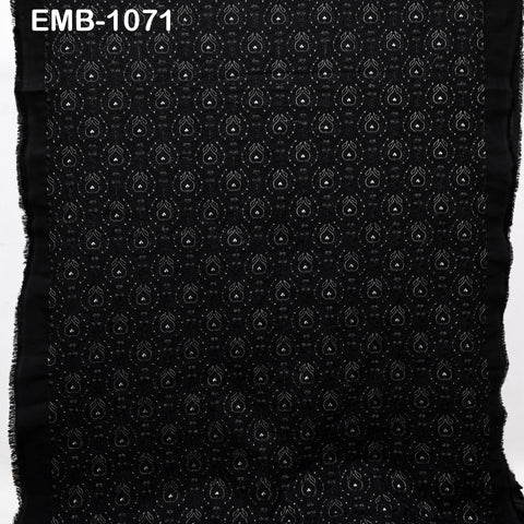 Black and Silver Indian Embroidery Fabric by the Yard – Viscose Dupioni for Costumes, Crafts
