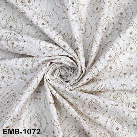 White and Gold Indian Embroidery Fabric by the Yard – Viscose Dupioni for Costumes, Crafts