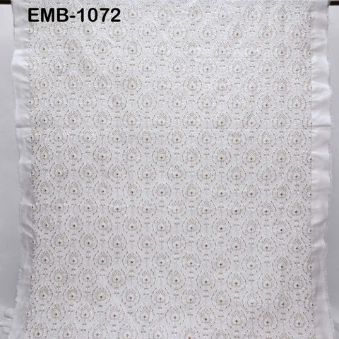 White and Gold Indian Embroidery Fabric by the Yard – Viscose Dupioni for Costumes, Crafts