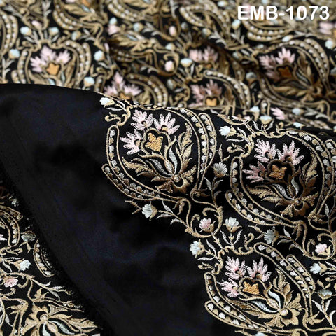 Black Modal Satin Embroidered Fabric by the Yard: Indian Crafting, Wedding Apparel, Home Décor