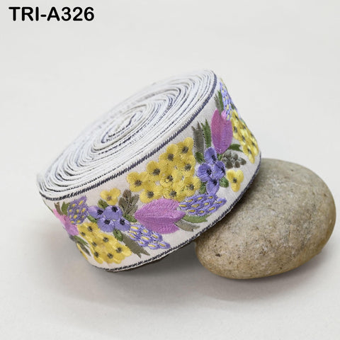 9 Yard Yellow Floral Indian Embroidery 5cm Ribbon Trim Sari Border Embellishment Decorative Dress Lace Floral Embroidered Sewing Ribbon