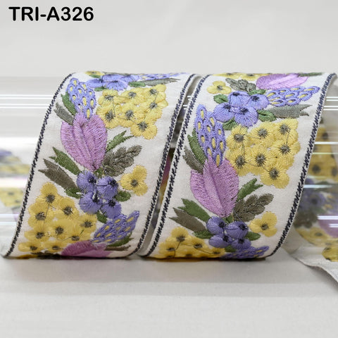 9 Yard Yellow Floral Indian Embroidery 5cm Ribbon Trim Sari Border Embellishment Decorative Dress Lace Floral Embroidered Sewing Ribbon