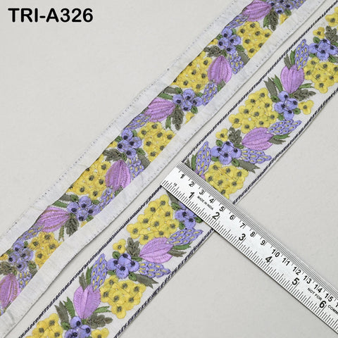 9 Yard Yellow Floral Indian Embroidery 5cm Ribbon Trim Sari Border Embellishment Decorative Dress Lace Floral Embroidered Sewing Ribbon