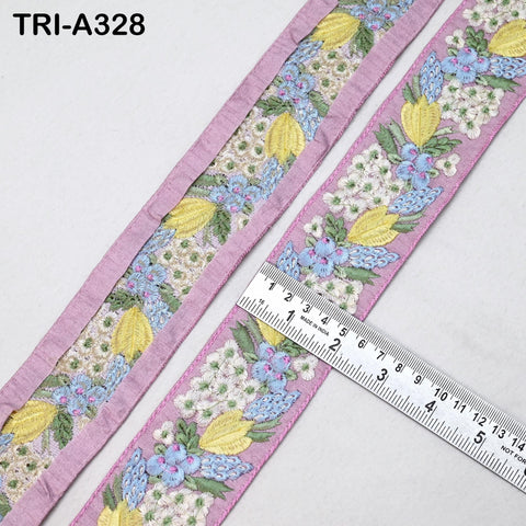 9 Yard Pink Floral Indian Embroidery Ribbon Trim Sari Border DIY Crafting Sewing Embroidered Decorative Costumes Curtain Home Decor Trimming