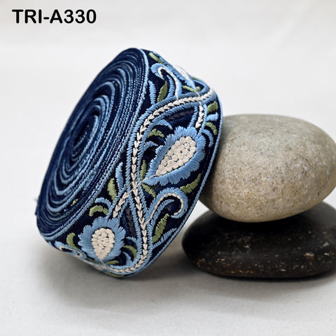 9 Yard Blue Floral Sari Embellishment for Crafts Embroidery Indian Dresses Sewing Indian DIY Crafting Wear Saree Border Embroidered Ribbon