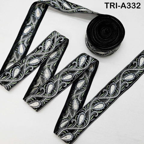9 Yard Black Floral Sari Embellishment for Crafts Embroidery Indian Dresses Sewing Indian DIY Crafting Wear Saree Border Embroidered Ribbon