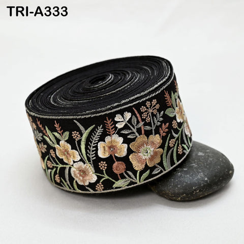 9 Yard Black Embroidery Ribbons 6cm Indian Sari Border Embroidered Crafting Sewing Tablecloth Lampshade making Home Decor Costumes Trimmings