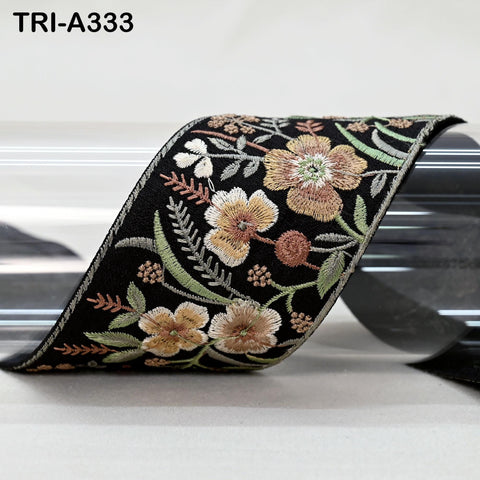 9 Yard Black Embroidery Ribbons 6cm Indian Sari Border Embroidered Crafting Sewing Tablecloth Lampshade making Home Decor Costumes Trimmings