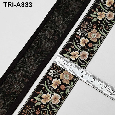 9 Yard Black Embroidery Ribbons 6cm Indian Sari Border Embroidered Crafting Sewing Tablecloth Lampshade making Home Decor Costumes Trimmings