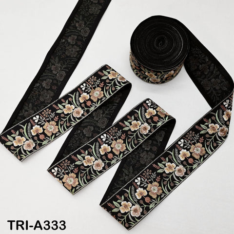 9 Yard Black Embroidery Ribbons 6cm Indian Sari Border Embroidered Crafting Sewing Tablecloth Lampshade making Home Decor Costumes Trimmings