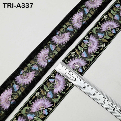 9 Yard Mauve Floral Indian Embroidery Ribbon Trim – 2 Inch Sari Border for Crafts