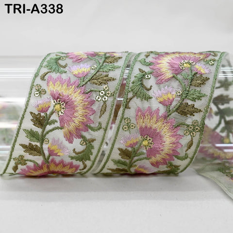 9 Yard Dusty Pink Floral Indian Embroidery Ribbon Trim – 2 Inch Sari Border for Crafts
