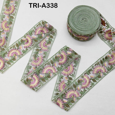 9 Yard Dusty Pink Floral Indian Embroidery Ribbon Trim – 2 Inch Sari Border for Crafts