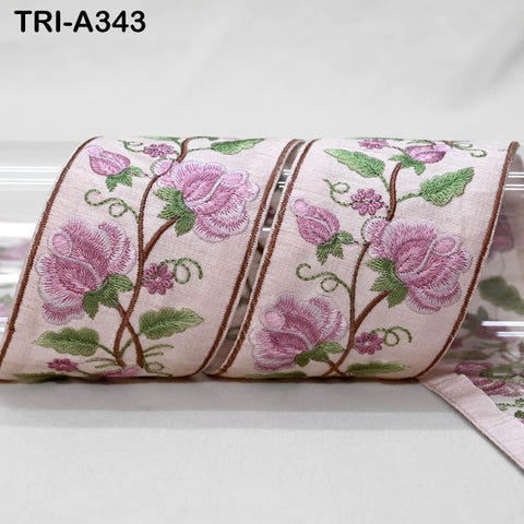 9 Yard Pink Rose Embroidery Ribbons 6cm Indian Sari Border Embroidered Crafting Sewing Lampshade making Home Decor Costumes Trimmings