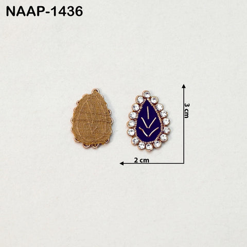 100 Pcs Navy Blue & Gold Rhinestone Leaf Patches (3 cm) | Zardozi Embroidered Sew-On Appliques for Bridal Lehenga, Saree Blouse, Crafting