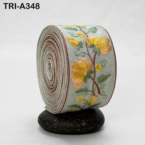 9 Yard Yellow Embroidery Ribbons 6cm Indian Sari Border Embroidered Crafting Sewing Lampshade making Home Decor Costumes Trimmings