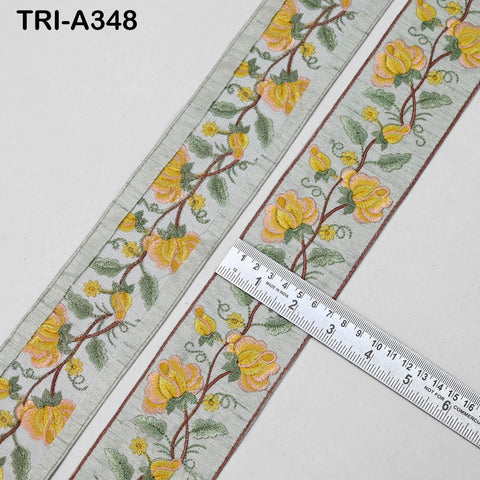 9 Yard Yellow Embroidery Ribbons 6cm Indian Sari Border Embroidered Crafting Sewing Lampshade making Home Decor Costumes Trimmings