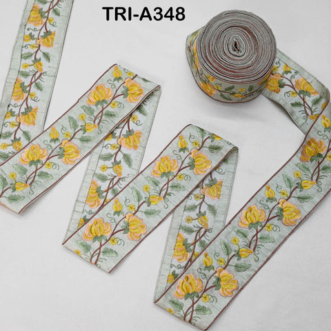 9 Yard Yellow Embroidery Ribbons 6cm Indian Sari Border Embroidered Crafting Sewing Lampshade making Home Decor Costumes Trimmings
