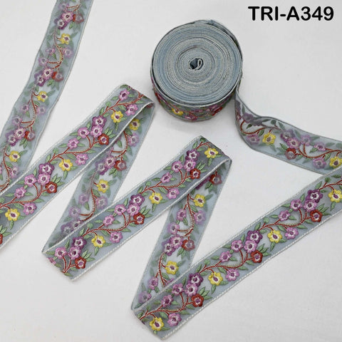 9 Yard Mauve Embroidery Ribbon 4cm Trim Embroidered Indian Sari Embellishments Crafting Tote Bags Trimming Curtains Headbands Saree Border