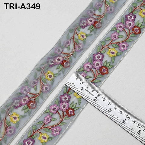 9 Yard Mauve Embroidery Ribbon 4cm Trim Embroidered Indian Sari Embellishments Crafting Tote Bags Trimming Curtains Headbands Saree Border