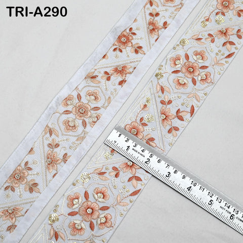 9 Yard White Embroidery Ribbons 6cm Indian Sari Border Embroidered Crafting Sewing Tablecloth Lampshade making Home Decor Costumes Trimming