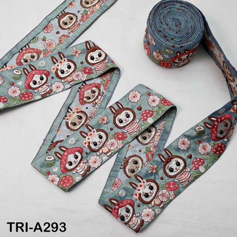 Embroidered Labubu Trim Ribbon – 75mm Indian Sari Border for Sewing, Crafts, Décor