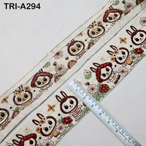 Embroidered Labubu Trim Ribbon – 75mm Indian Sari Border for Sewing, Crafts, Décor