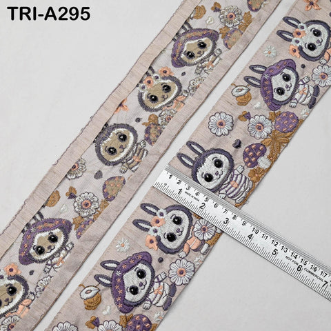 Embroidered Labubu Trim Ribbon – 75mm Indian Sari Border for Sewing, Crafts, Décor