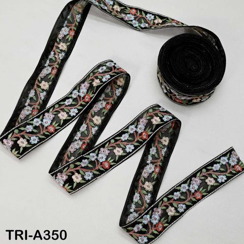 9 Yard Black Embroidery Ribbon 4cm Trim Embroidered Indian Sari Embellishments Crafting Tote Bags Trimming Curtains Headbands Saree Border