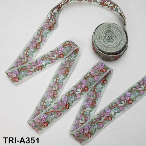 9 Yard Mauve Embroidery Ribbon 4cm Trim Embroidered Indian Sari Embellishments Crafting Tote Bags Trimming Curtains Headbands Saree Border