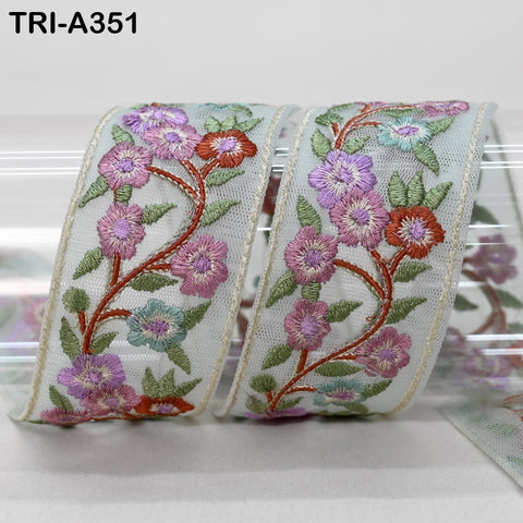 9 Yard Mauve Embroidery Ribbon 4cm Trim Embroidered Indian Sari Embellishments Crafting Tote Bags Trimming Curtains Headbands Saree Border