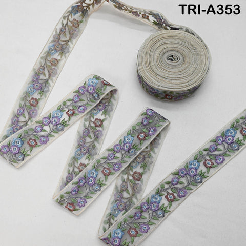 9 Yard Lavender Embroidery Ribbon 4cm Trim Embroidered Indian Sari Embellishments Crafting Tote Bags Trimming Headbands Saree Border