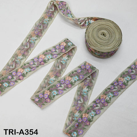 9 Yard Lavender Embroidery Ribbon 4cm Trim Embroidered Indian Sari Embellishments Crafting Tote Bags Trimming Headbands Saree Border