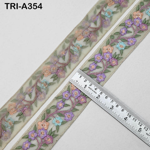 9 Yard Lavender Embroidery Ribbon 4cm Trim Embroidered Indian Sari Embellishments Crafting Tote Bags Trimming Headbands Saree Border