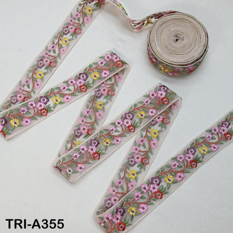 Embroidered Pink Floral Ribbon Trim – 4cm Wide Indian Sari Embellishment for Crafts
