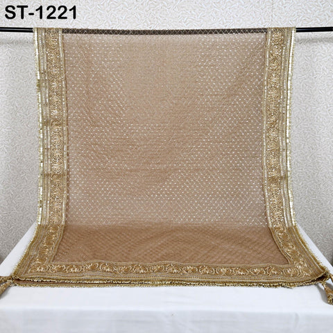 Champagne Organza Designer Dupatta for women Bridal Wedding lehenga Chunni/Veil Beads Sequin Scarf Indian Ethnic Dress Stole Gift Bridesmaid