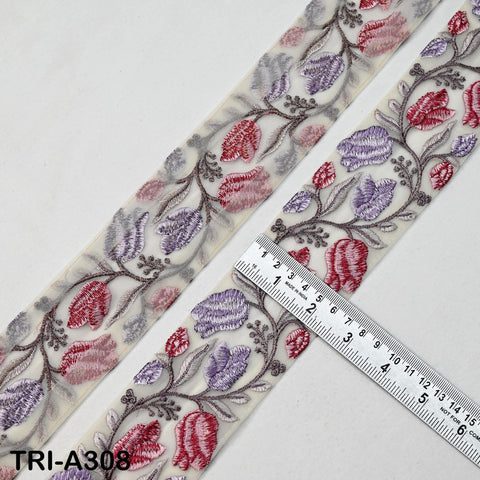 9 Yard Lavender Dresses Floral Embroidered Trim: Sewing Sari Border Ribbon Costume Embellishment wear sewing Lace
