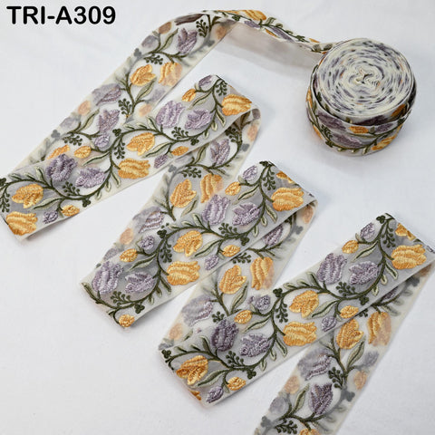 9 Yard Yellow Floral Embroidered Trim: Embellishment Sewing Sari Border belt Ribbon Decorative Dress Lace Embroidery Handbag decor Border