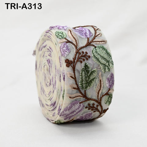 9 Yard Mauve Floral Embroidered Trim: Sewing Sari Border Ribbon Indian Embellishments DIY Crafting Wear Saree Sari Border Embroidery Ribbon