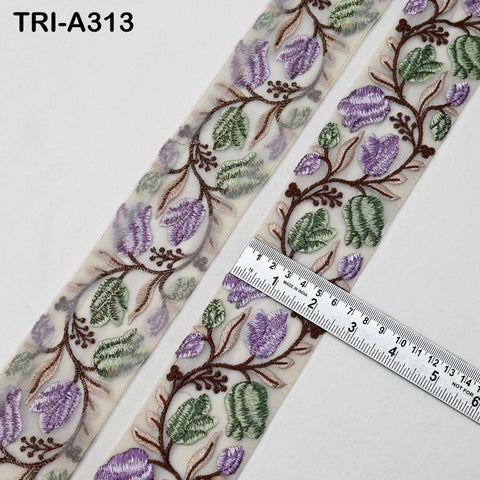 9 Yard Mauve Floral Embroidered Trim: Sewing Sari Border Ribbon Indian Embellishments DIY Crafting Wear Saree Sari Border Embroidery Ribbon