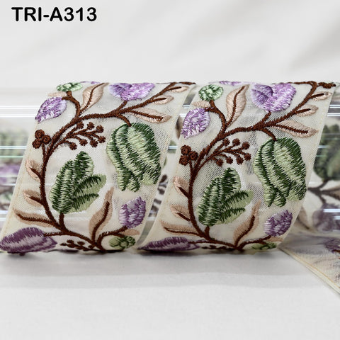 9 Yard Mauve Floral Embroidered Trim: Sewing Sari Border Ribbon Indian Embellishments DIY Crafting Wear Saree Sari Border Embroidery Ribbon